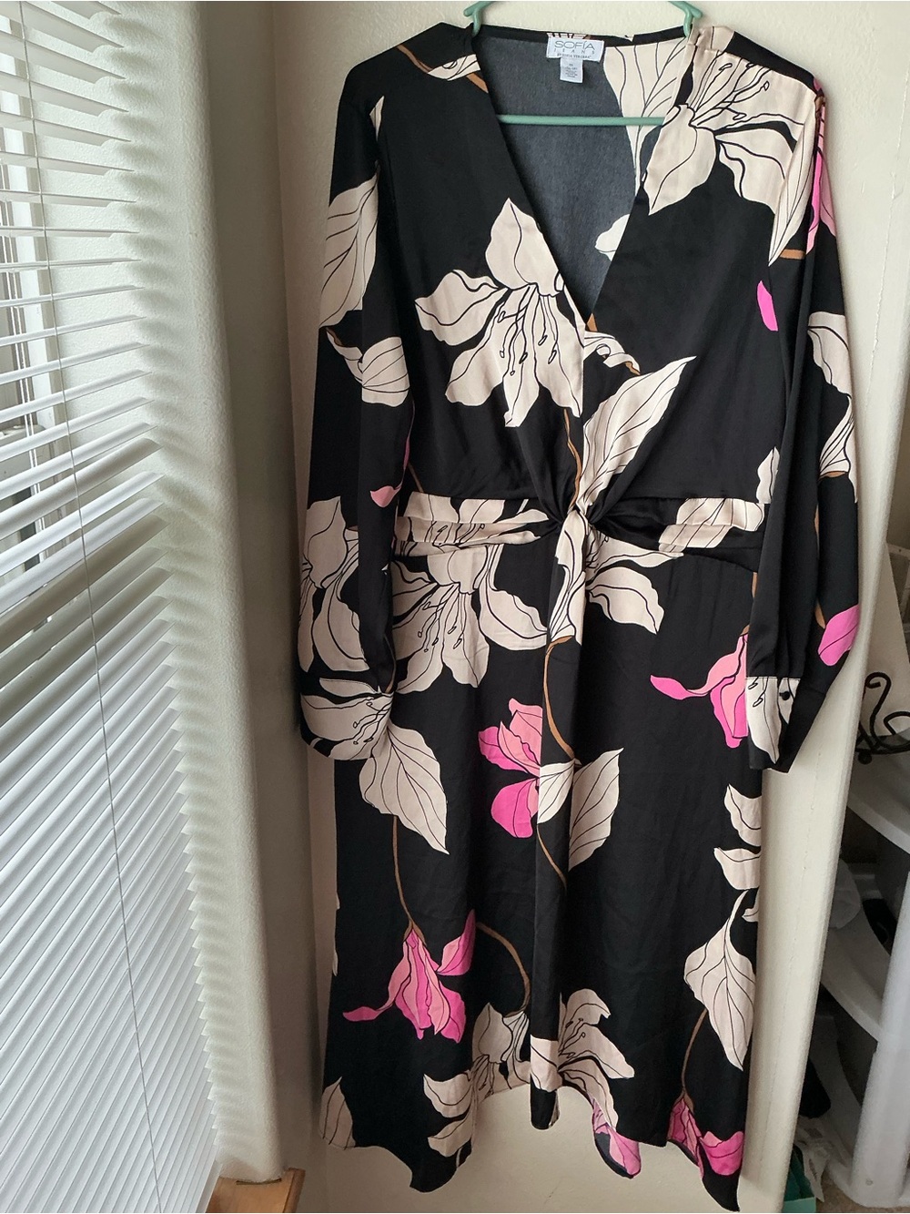 sofia by sofia vergara Black Floral Print Dress with Cream and Pink Accents